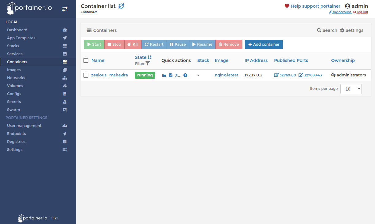 Container list. Portainer Stack uid Grid примеры.